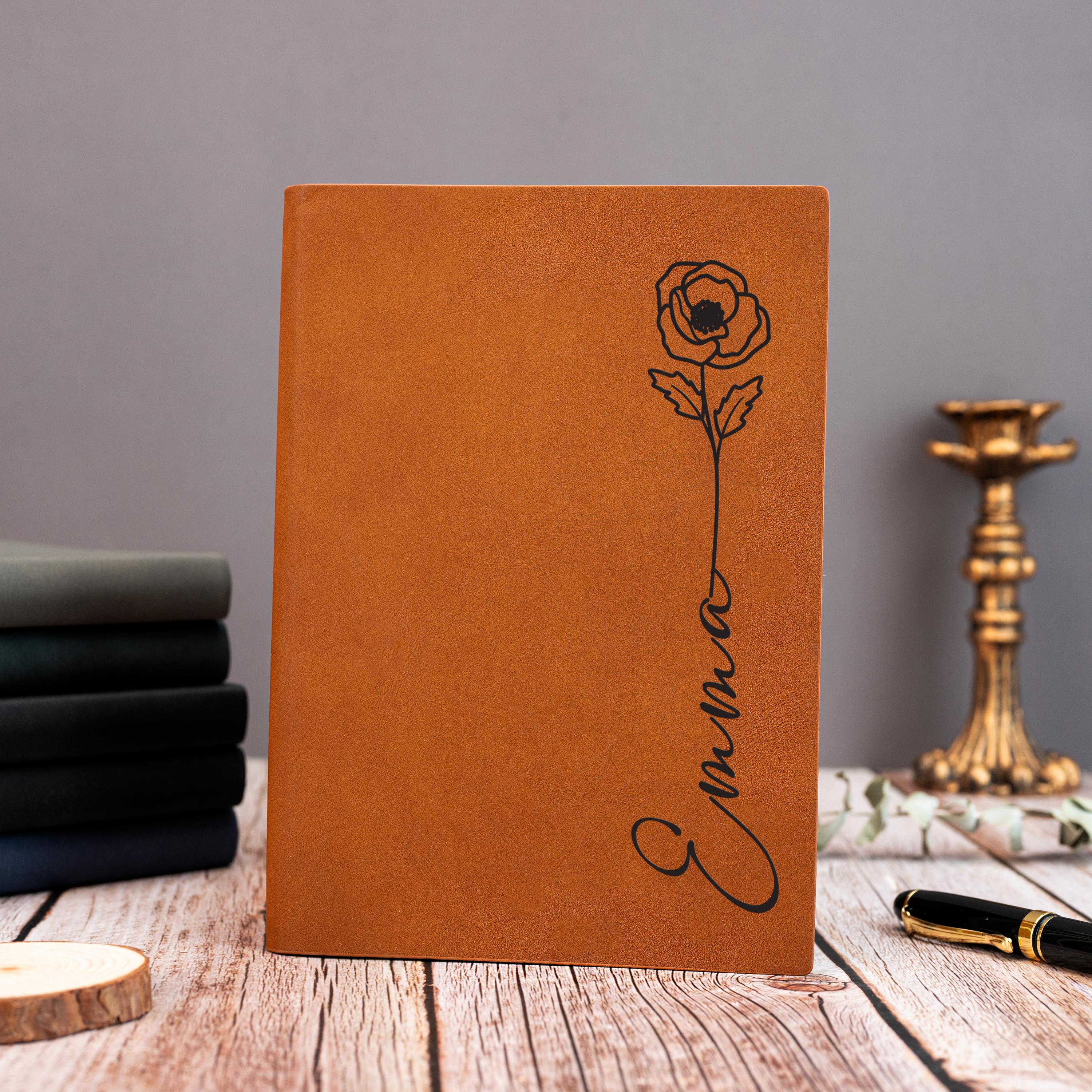 Birth Flower Personalized Name Notebook, Custom Leather Journal ...