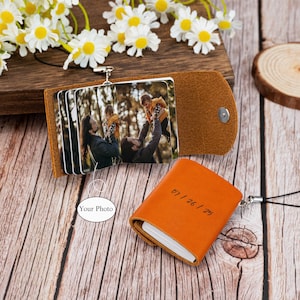 Mini Photo Album Keychain, Engraved Leather Keyring with Photo, Memorial Keychain, Anniversary Gifts, Birthday Gift for Him, Gift for Her