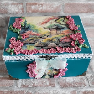 Asian-Inspired Floral Jewelry Organizer - Unique Hand-Painted Keepsake Box