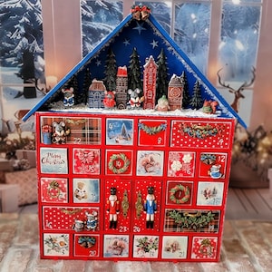Luxury Wooden Advent Calendar with Lights – Handmade Christmas Heirloom, Large Winter Village Keepsake Box