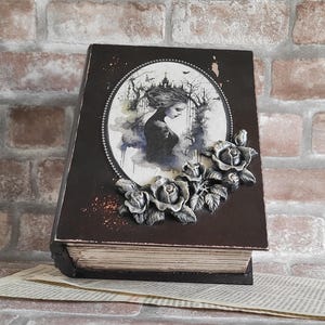 Gothic Book-Shaped Jewelry Box | Vintage Wooden Treasure Chest | Dark Romantic Home Decor