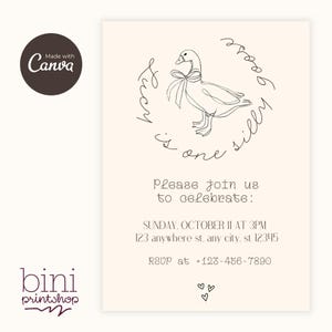 Carte anniversaire "One Silly Goose" | Invitation éditable Canva | One Silly Goose Birthday | Invitation numérique | One Silly Goose Bday