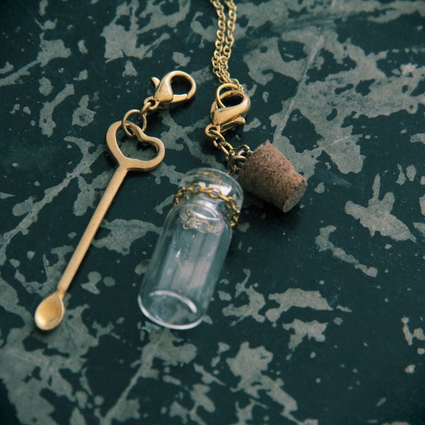 Addicted to Glamour A Party Monster tribute Brass Spoon and Glass Vile on an 18K Gold Filled Chain