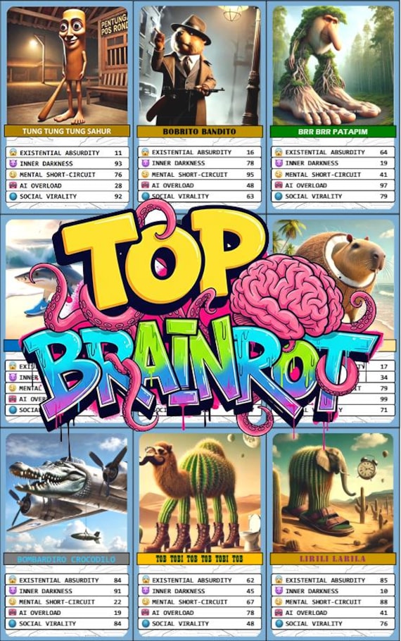 Brainrot Top – 36 Unique Cards | Printable PDF | Collectible Card