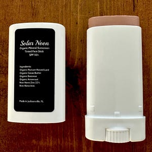 Solar Noon Organic Pasture-Raised Lard Mineral Sunscreen, Chemical-Free, Tinted Mineral Sport Face Stick, Non-Nano Zinc