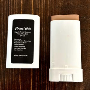 BoarSkin Organic Pasture-Raised Lard Mineral Sunscreen, Chemical-Free, Mineral Sport Tinted Face Stick, Non-Nano Zinc