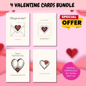 ¡PAQUETE! 4 tarjetas de San Valentín para novia, tarjeta de regalo de San Valentín plegable beige para esposa, tarjeta romántica imprimible para mamá, tarjeta de boda blanca