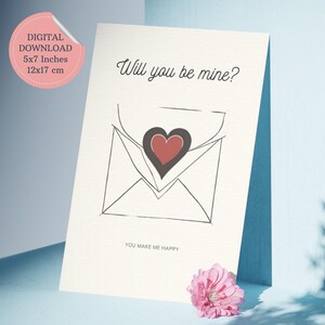 Tarjeta de San Valentín para novia, tarjeta de regalo de San Valentín plegable beige para esposa, tarjeta romántica imprimible para mamá, tarjeta de boda blanca para pareja.