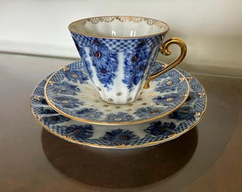 Taza, platillo y canasta de porcelana imperial Lomonosov, 235 ml, URSS, vintage.