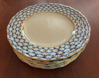 Lomonosov Imperial porcelain plates for 6, Cobalt NET, Tulip, 18 cm.