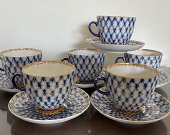 Lomonosov. Cobalt NET. Coffee set for 6. Vintage.