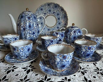 Juego de café para 6 personas de la Fábrica Imperial de Porcelana Lomonosov. URSS.