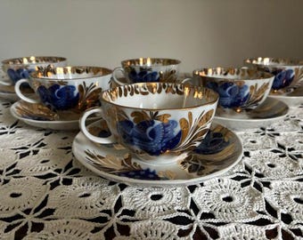 Lomonosov Imperial Porcelain, Tea Set for 6, Tulipa Golden Garden. USSR.