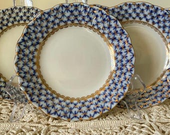 Lomonosov Imperial porcelain. Plates for 6. Cobalt NET. USSR.