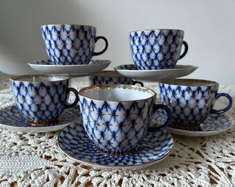 Lomonosov. Cobalt NET. Juego de café para 6 personas. Vintage.