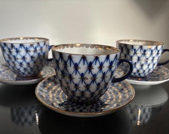 Lomonosovin keisarillinen posliinitehdas. Coffee Set for 3. Cobalt NET.