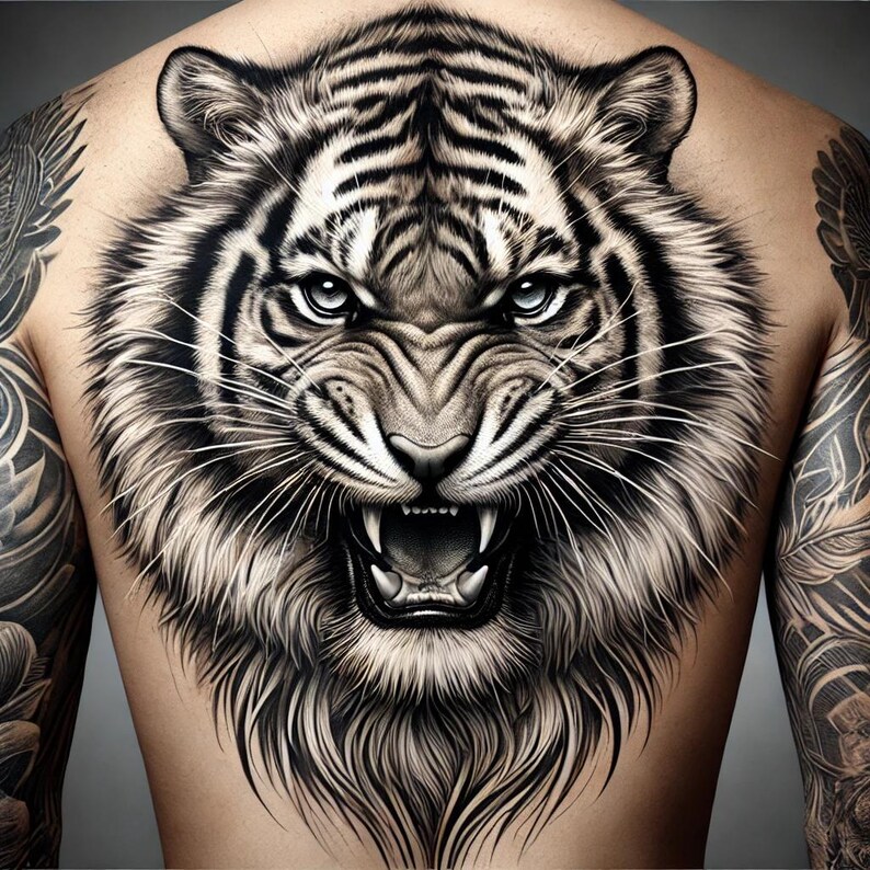 Tiger Full Back Tattoo Design Digital Download Pdf Png Jpg Ready To