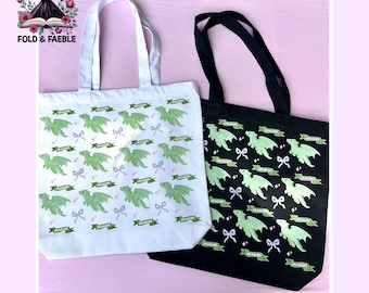 Dragons AOP Mascot Tote Bag | Green Dragon Banner Purple Bow School Spirit Team Bag Fantasy