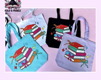 ACOTAR Inspired Book Stack Tote Bag | Book Lover Gift | Bookish Merch | A Court of Thorns and Roses Minimalist Coquette