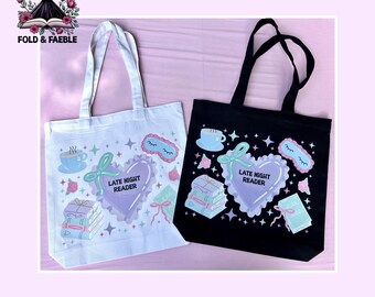 Pastel Late Night Reader Tote Bag | Bookish Vibes Gift for Readers | Coquette | Just Another Chapter | Book Tote Bag Accessory