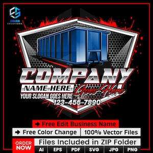 Premade Roll Off Dump Yard Dumpster ongewenste verwijdering aanhangwagen verhuur Prullenbak transportbedrijf Svg Png Logo-ontwerpsjabloon Vector voor uw bedrijf