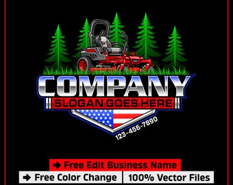 American Lawncare Logo Design, Landscaping Logo, Grass Cutting Logo, Mower Logo, Yard Service Logo, Tree Service Logo, Lawn Maintenance Logo