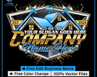 Custom Roofing Logo, Home Improvement Logo, Contractor Business Branding, Construction Company Logo, Builder Logo, House Remodeling Logo