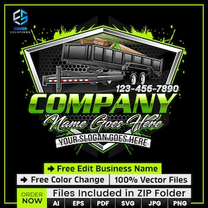 Premade Junk Removal Bumper Pull Dump Dumpster Trailer Rental Trash Hauling Company Svg Png Logo Design Vector Template dla Twojej firmy