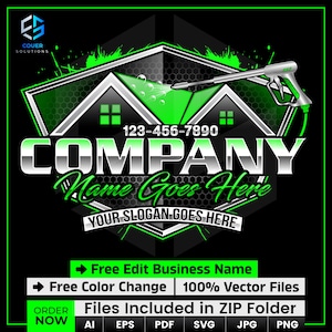 Custom Pressure Washing Logo, Power Wash Business Branding, Roof Cleaning Logo, Soft Wash Company Logo, House Washing Emblem