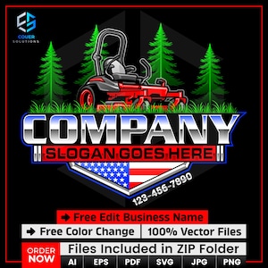 American Lawncare Logo Design, Landscaping Logo, Grass Cutting Logo, Mower Logo, Yard Service Logo, Tree Service Logo, Lawn Maintenance Logo