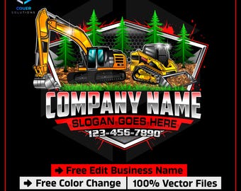 Excavation Excavator Heavy Equipment Construction Skid Steer Loader Industrial Machinery Bulldozer Digging Mining Svg Business Logo Design