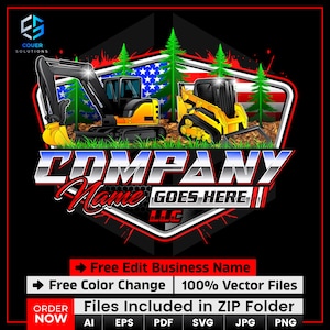 Amerikanische Mini-Ausgrabung Bagger Schwere Ausrüstung Bau Kompaktlader Industriemaschinen Bulldozer Graben Mining svg Png Logo