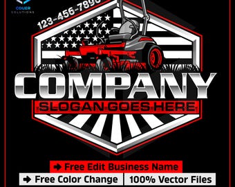 American Lawn Care Logo, Landscape Logos, Landscaping Logo, Lawn Mowing Logo, Lawn Services Logo, Zero Turn Lawn Mower Logo, Gardening Logo