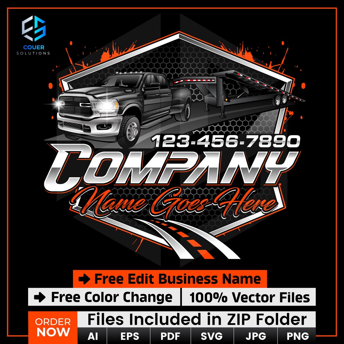 Hotshot Trucking Logo, Pickup Truck and Trailer Logo, Transport Logo ...