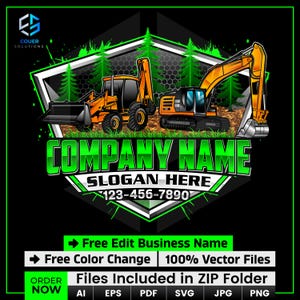 Skid Steer Loader with Excavator Logo Svg Png, Excavation Logos, Construction Logo, Land Clearing Logo, Heavy Equipment, Industrial Logo