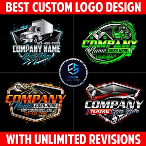 Custom Automotive Trucking Transport Logistics Towing Auto Detailing Home Repair Car Wash Excavation Pressure Wash Lawn Care Logo Design