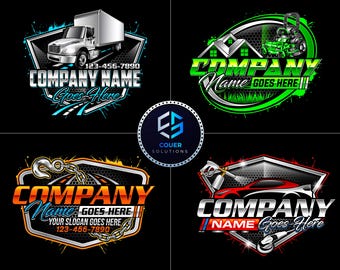 Custom Automotive Trucking Transport Logistics Towing Auto Detailing Home Repair Car Wash Excavation Pressure Wash Lawn Care Logo Design