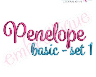 Penelope Basic Set 1 - Calligraphy Script Monogram Alphabet Font f- Instant Email Delivery Download Machine embroidery design