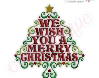 We Wish You a Merry Christmas Word Tree Embroidery Design | Etsy