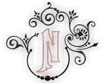 Natalya Monogram Font Frame & Alphabet - Outlined Center Monogram Set- Instant Email Delivery Download Machine embroidery design
