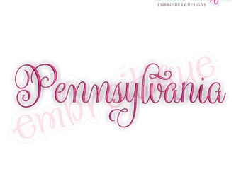 Embroitique Pennsylvania Calligraphy Fancy Script USA United States Machine Embroidery Design - Instant Download