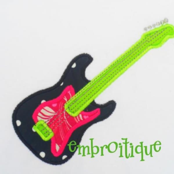 Guitar Rock Star Guitar Applique- Instant Email Delivery Download Machine embroidery design