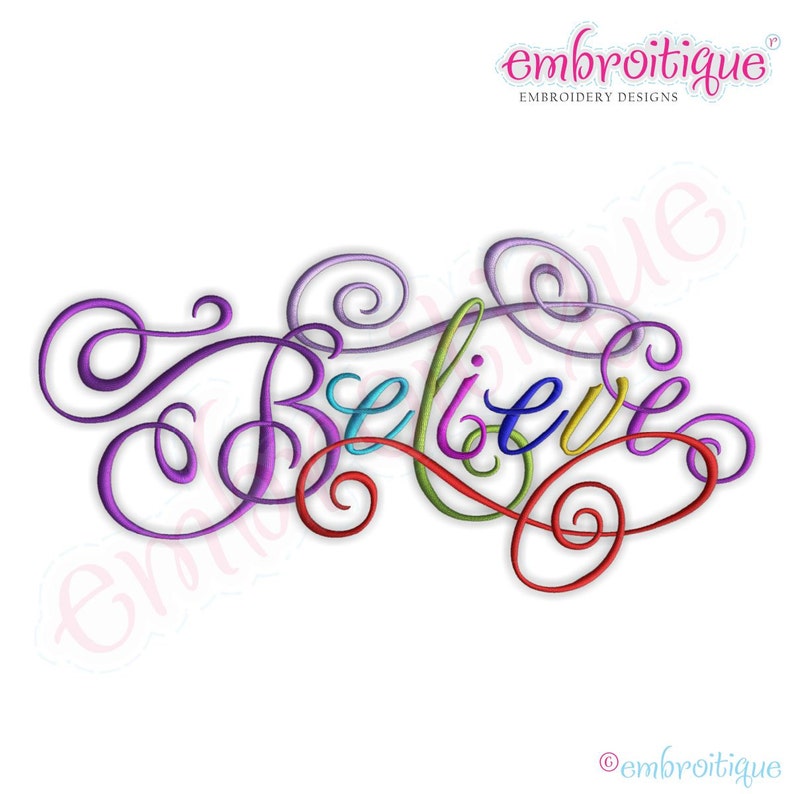 Believe Calligraphy Script Embroidery Design Large Instant | Etsy