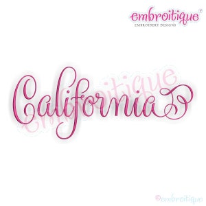 May include: Embroidered design of the word "California" in a pink cursive font.