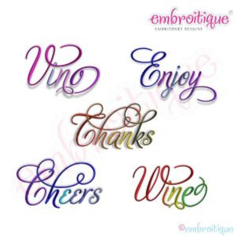 Cheers, Enjoy, Thanks, Vino & Wine Script 3 Set Great to use on Wine bags for birthday, christmas, hostess, or any holiday gift image 1