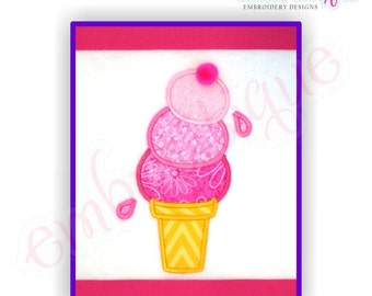 Ice Cream Cone Applique- Instant Email Delivery Download Machine embroidery design