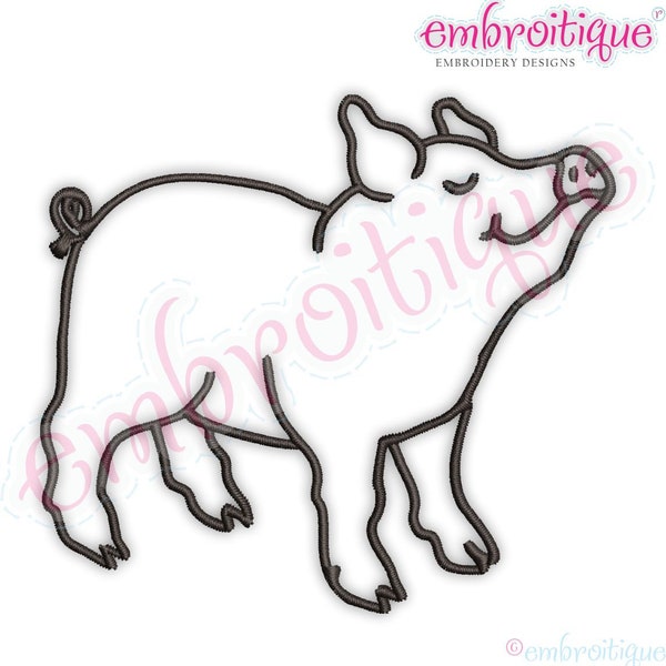 Pig Outline satin stitch farm piggy piglet line art cute Instant Email Delivery Download Machine embroidery design