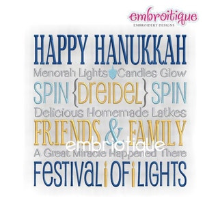 Happy Hanukkah Word Block- Instant Email Delivery Download Machine embroidery design