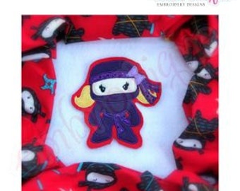 Ninja for Girls Applique Design - Satin Stitch & Raw Edge- Instant Download Machine Embroidery Design
