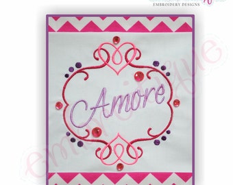 Amore Flourished Heart Font Frame - Large- Instant Download -Digital Machine Embroidery Design